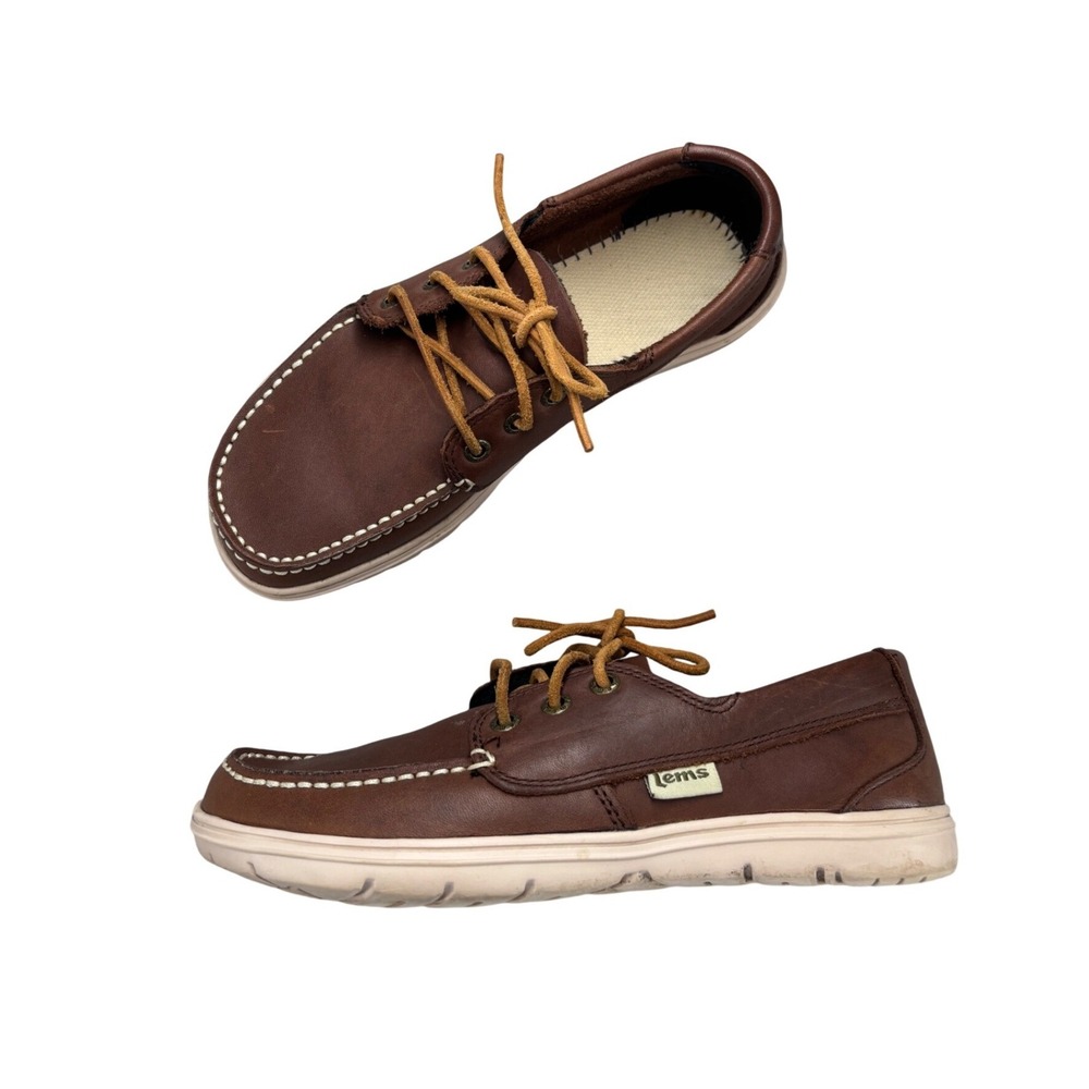 Lems Mariner Brown Leather Minimalist Barefoot Boat Shoes Womens EU 38 US 7.5